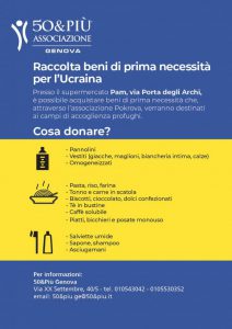 50&Più Genova, le indicazioni per i beni da donare per l'ucraina