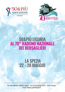 Locandina dell'evento del raduno dei bersaglieri di 50&Più Liguria
