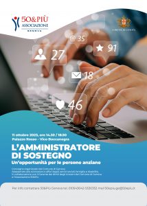 la locandina del convegnio di 50&Più Genova e del Comune sull'amministratore di sostegno