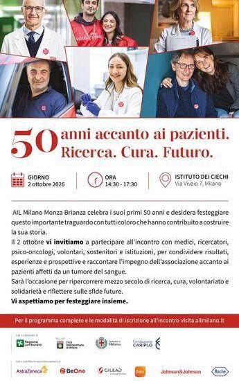 Ail Milano Monza Brianza compie 50 anni, ‘accanto ai pazienti e alla ricerca’